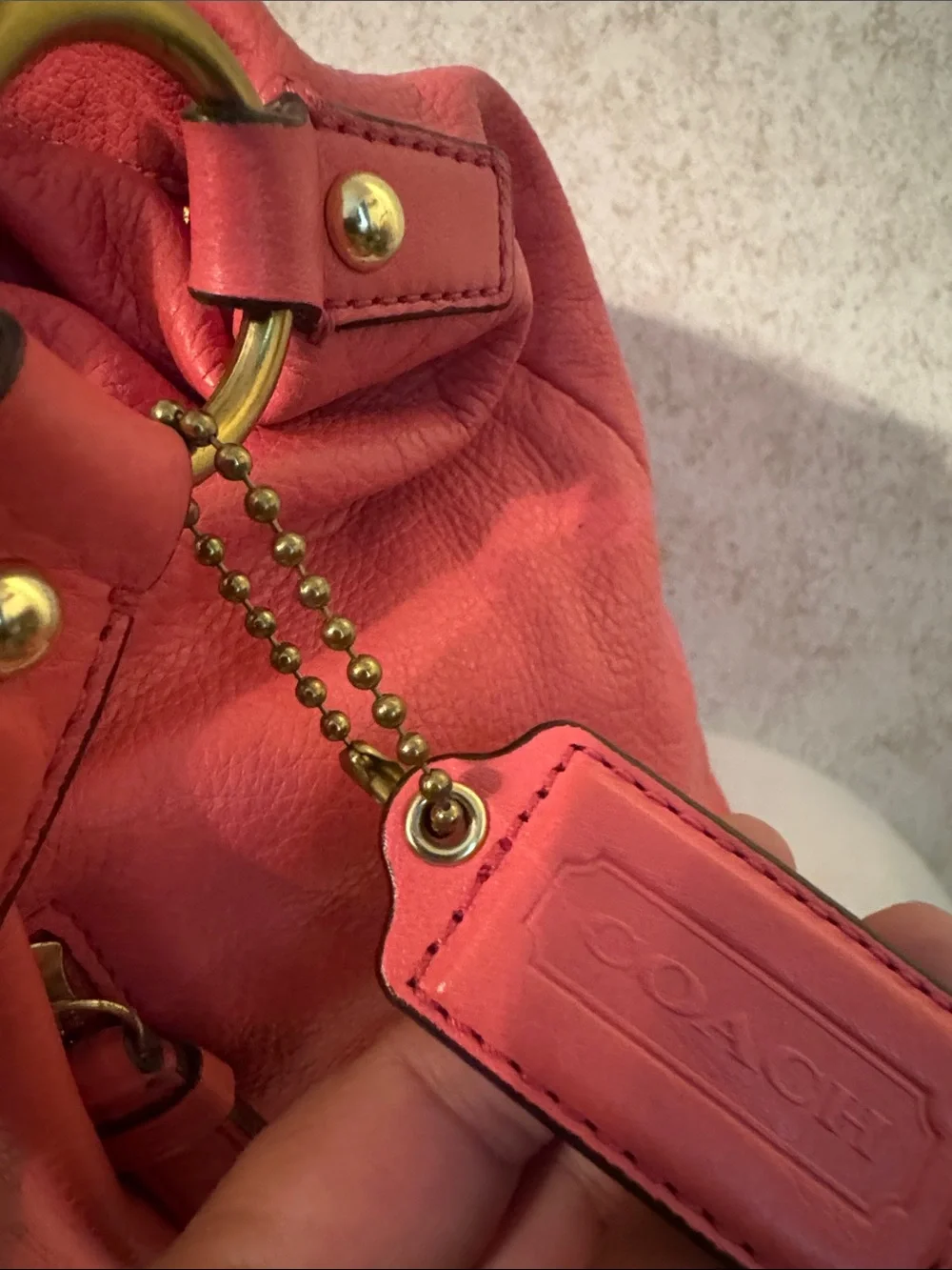 Coach Coral Pink Madison Isabella Hobo pebbled Leather Shoulder Bag